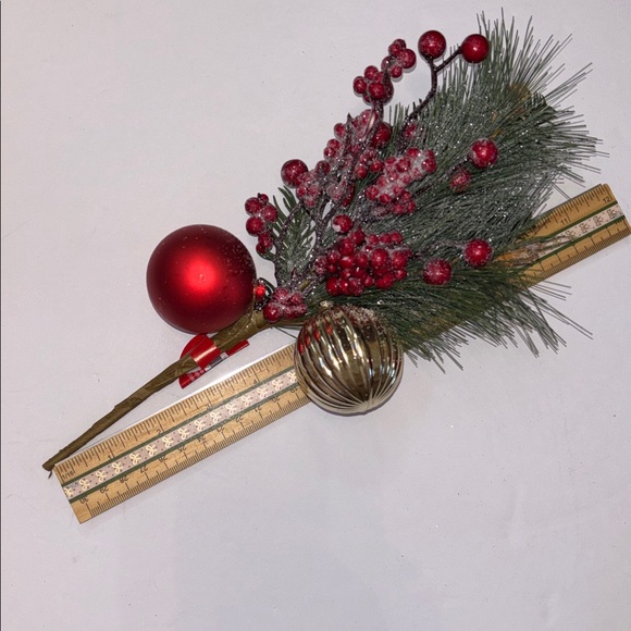 Festive Red & Gold Christmas Pick - Holiday Pine, Berries & Ornaments 7 - Picture 7 of 15